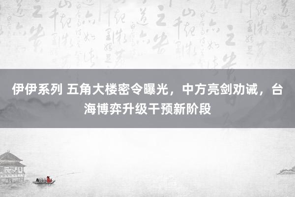 伊伊系列 五角大楼密令曝光，中方亮剑劝诫，台海博弈升级干预新阶段