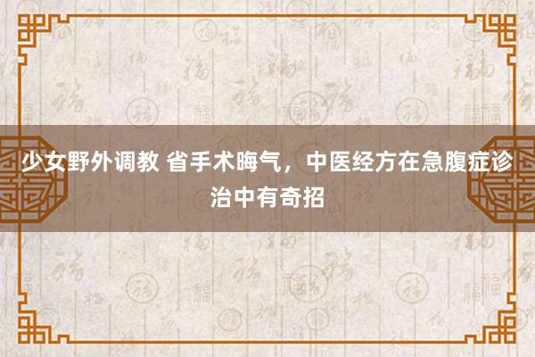 少女野外调教 省手术晦气，中医经方在急腹症诊治中有奇招